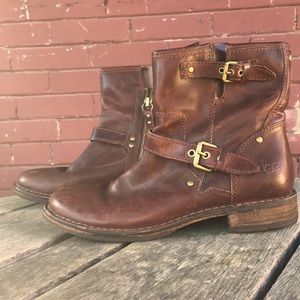 Leather UGG Boots with Sheepskin Lining, 7.5